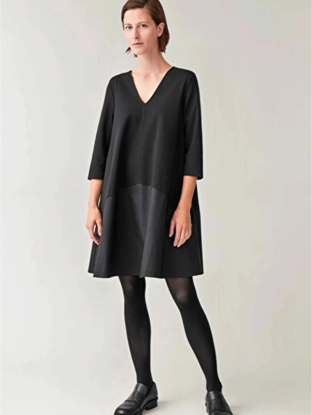 COS Minimalist Black 100% Cotton Jersey Dress With Woven Panel Size Medium